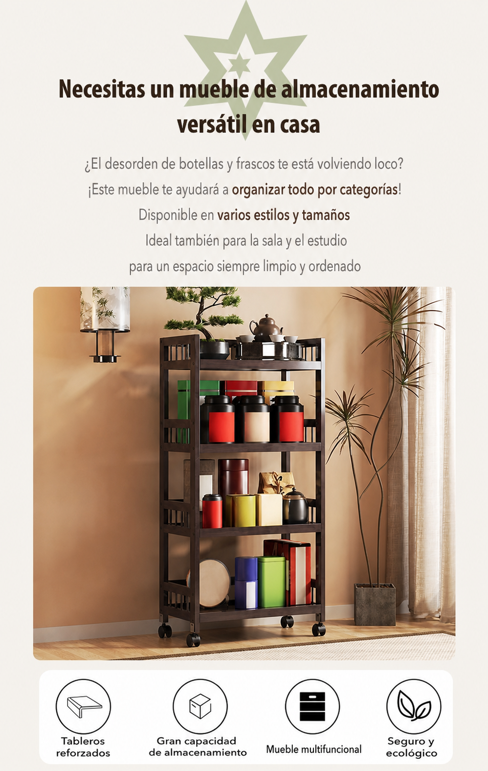 Estante de bambú para té multicapa con cajón - 12