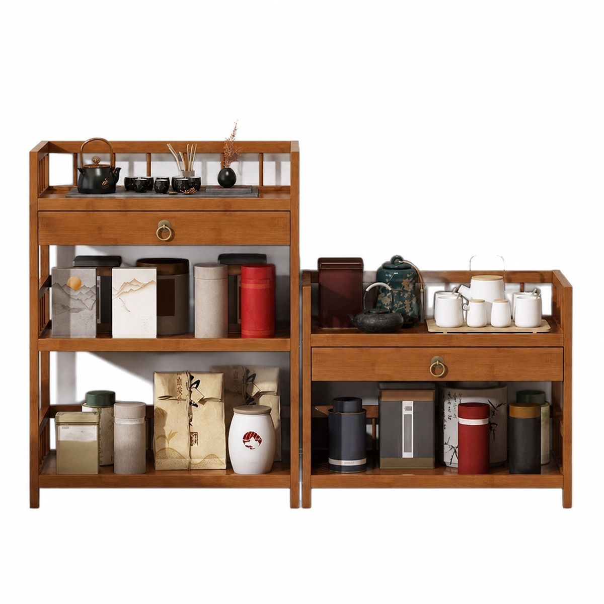 Estante de bambú para té multicapa con cajón - 5