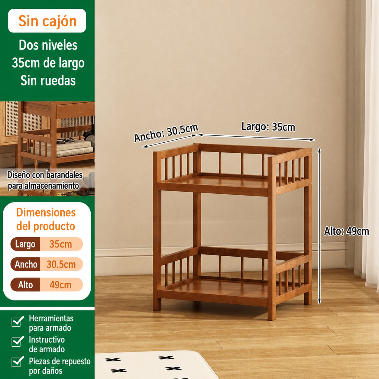 Estante de bambú para té multicapa con cajón - 6