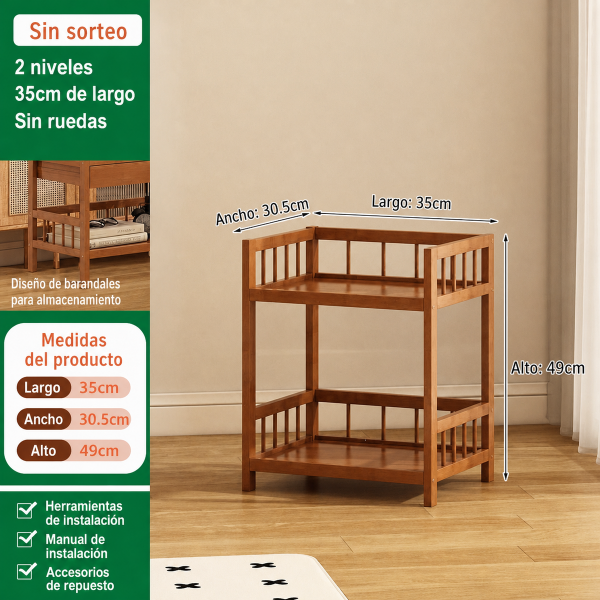 Estante de bambú para té multicapa con cajón
