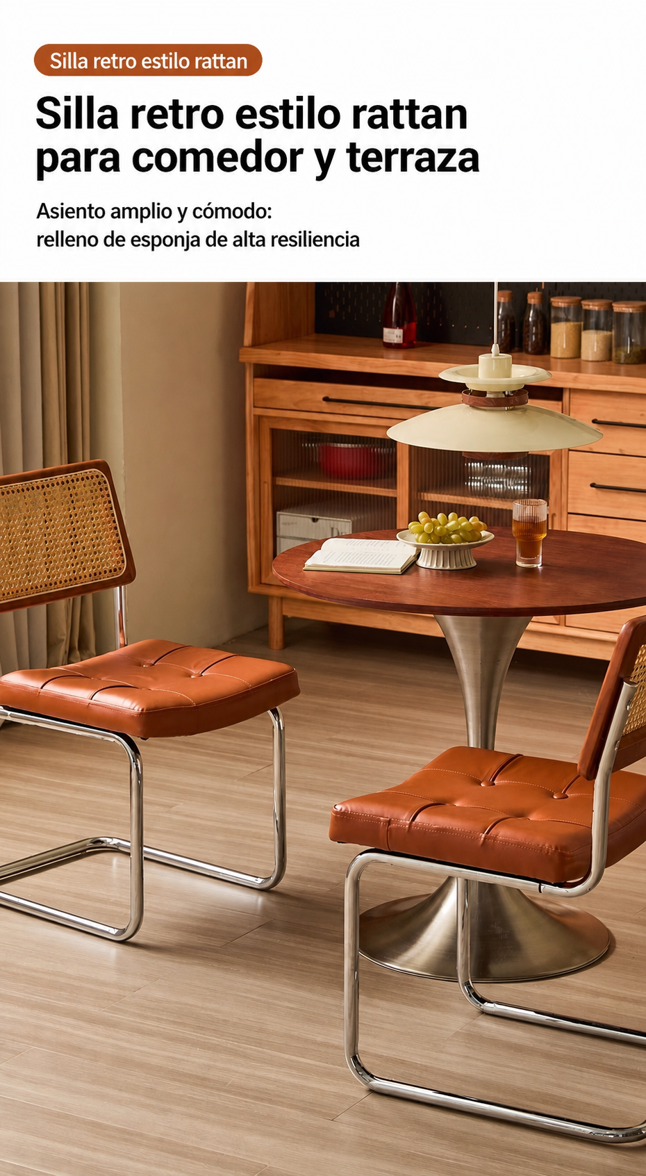 Silla retro estilo rattan para comedor y terraza - 12