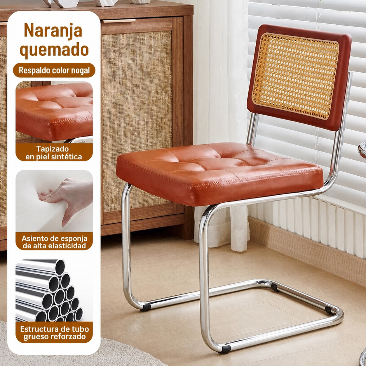 Silla retro estilo rattan para comedor y terraza
