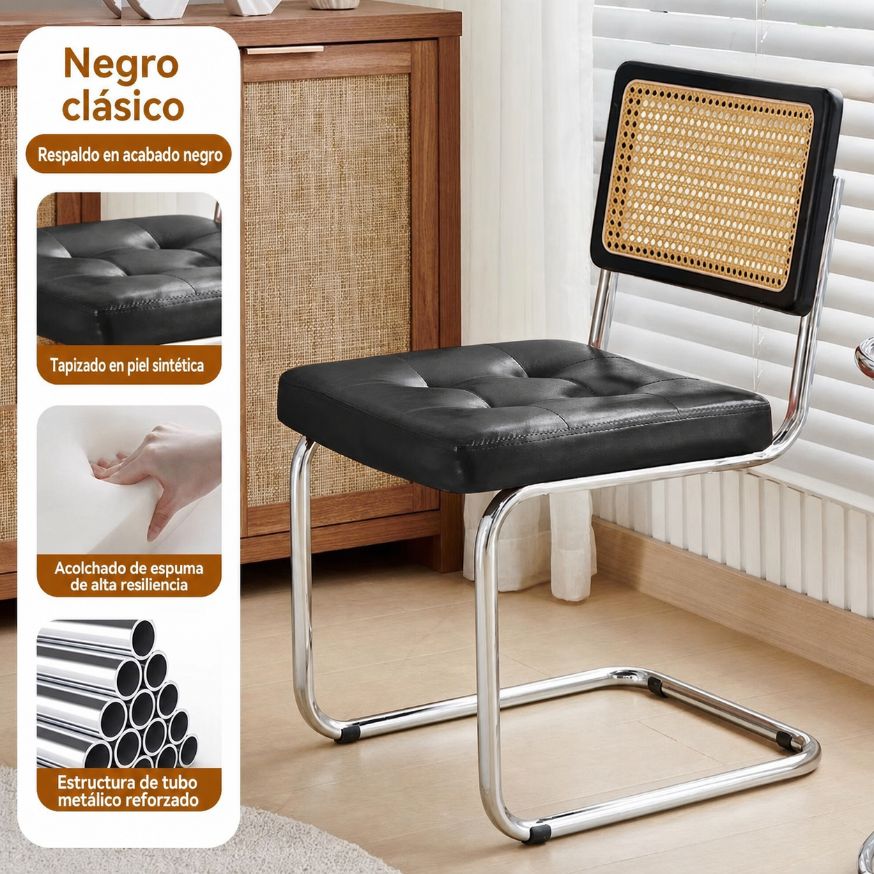 Silla retro estilo rattan para comedor y terraza