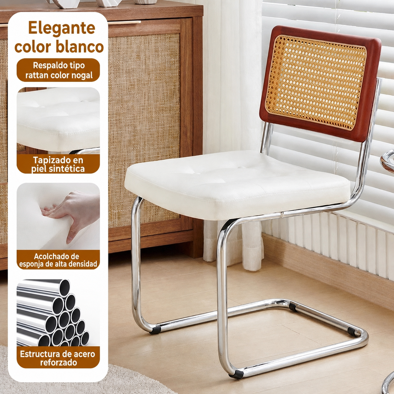 Silla retro estilo rattan para comedor y terraza