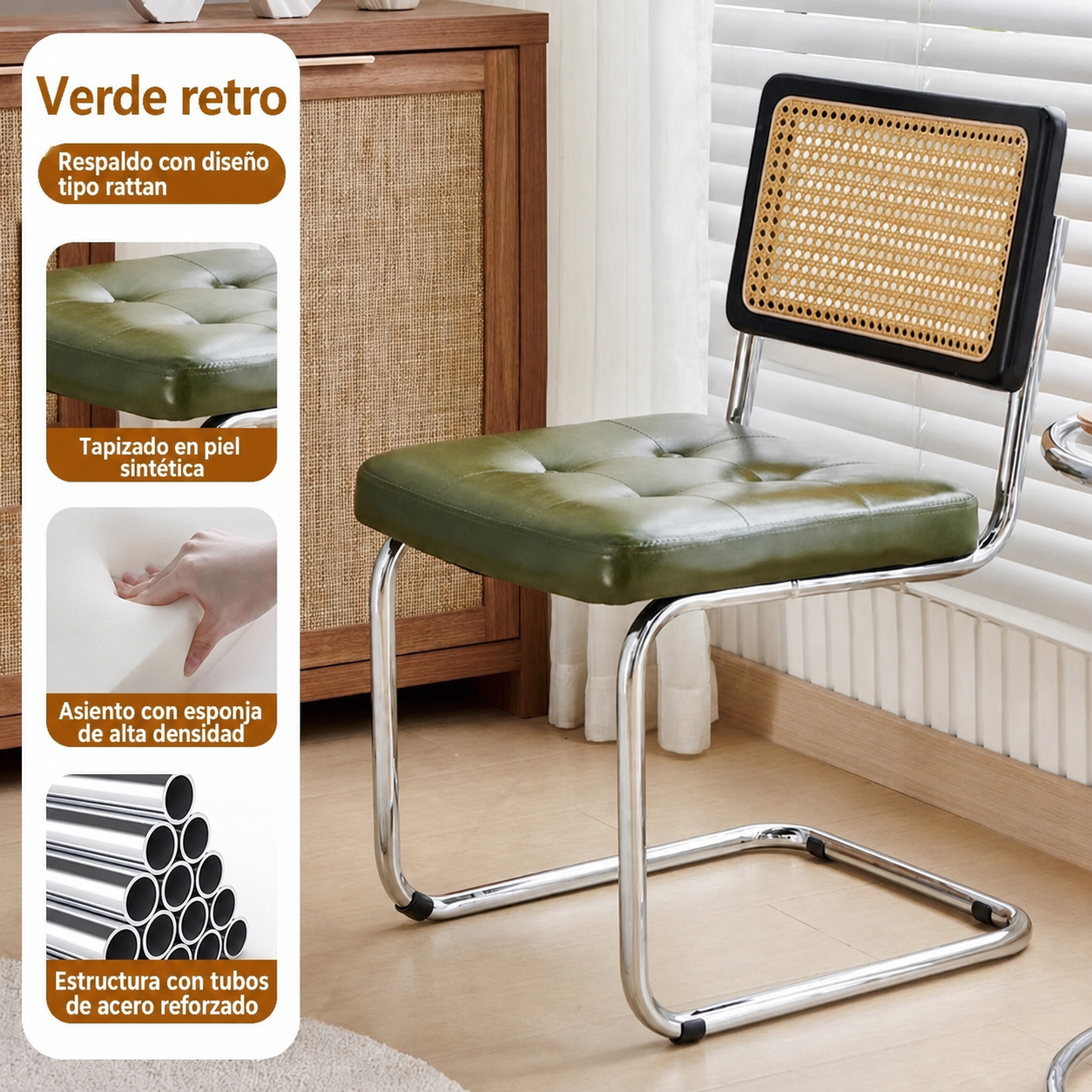 Silla retro estilo rattan para comedor y terraza