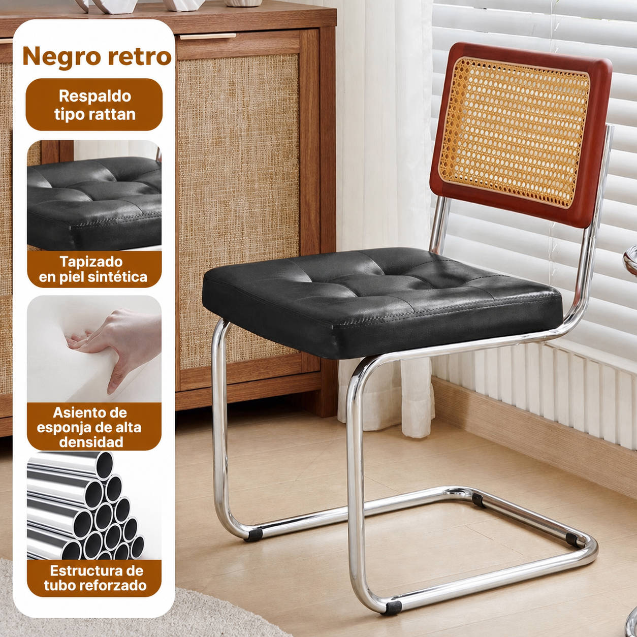 Silla retro estilo rattan para comedor y terraza