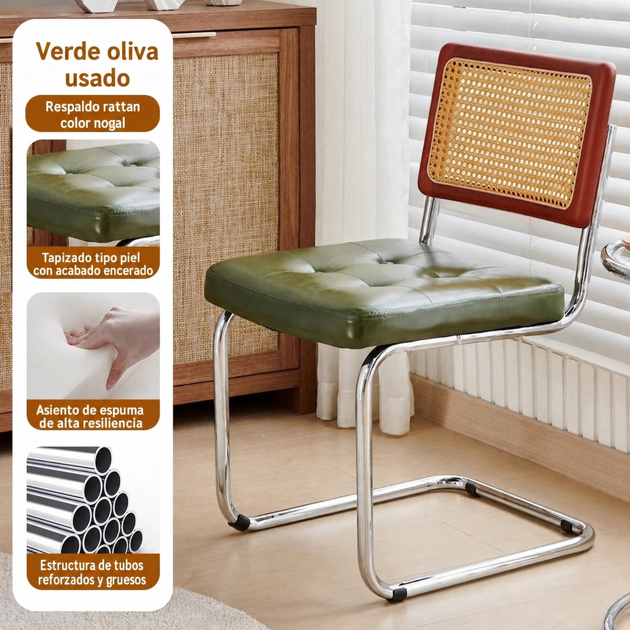 Silla retro estilo rattan para comedor y terraza