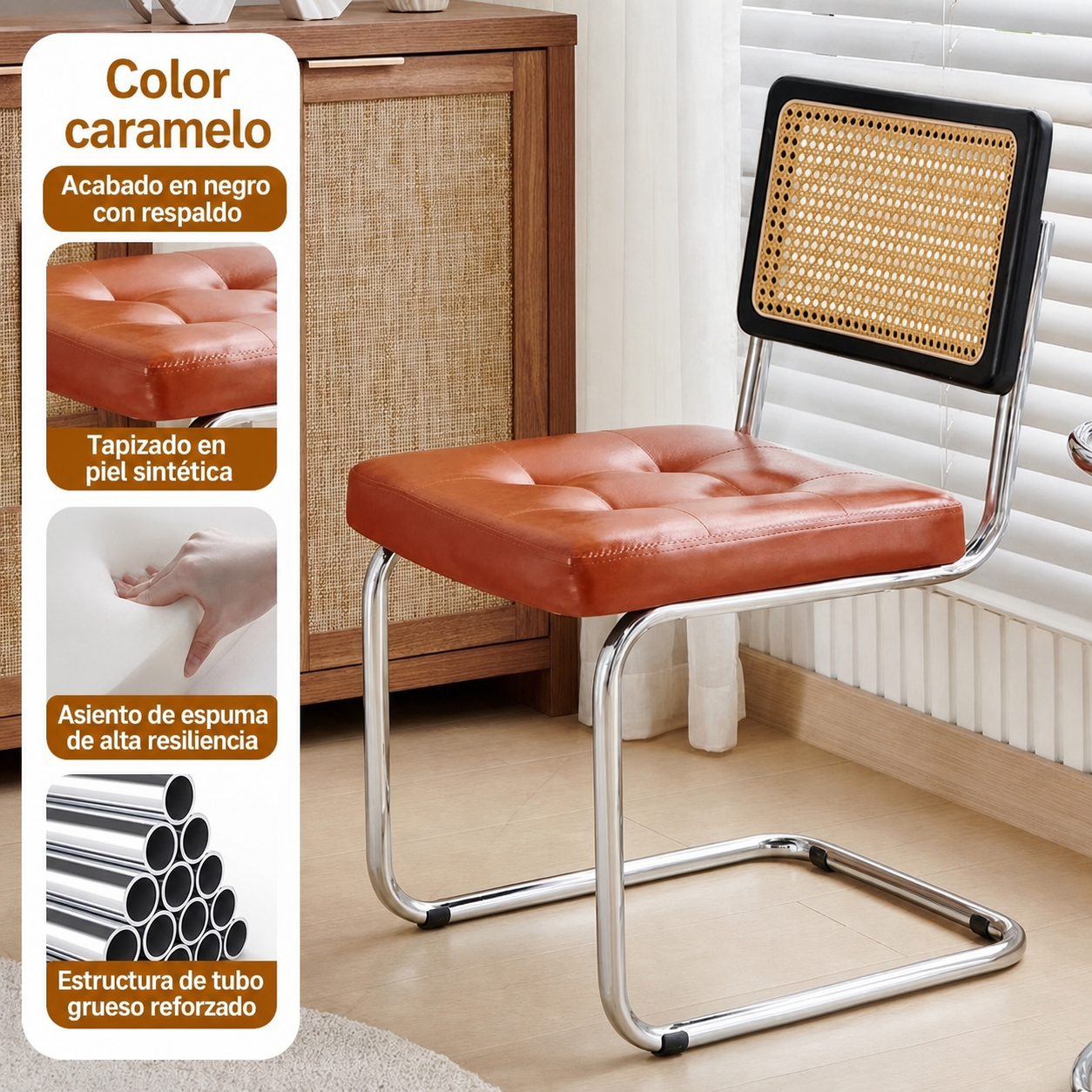 Silla retro estilo rattan para comedor y terraza