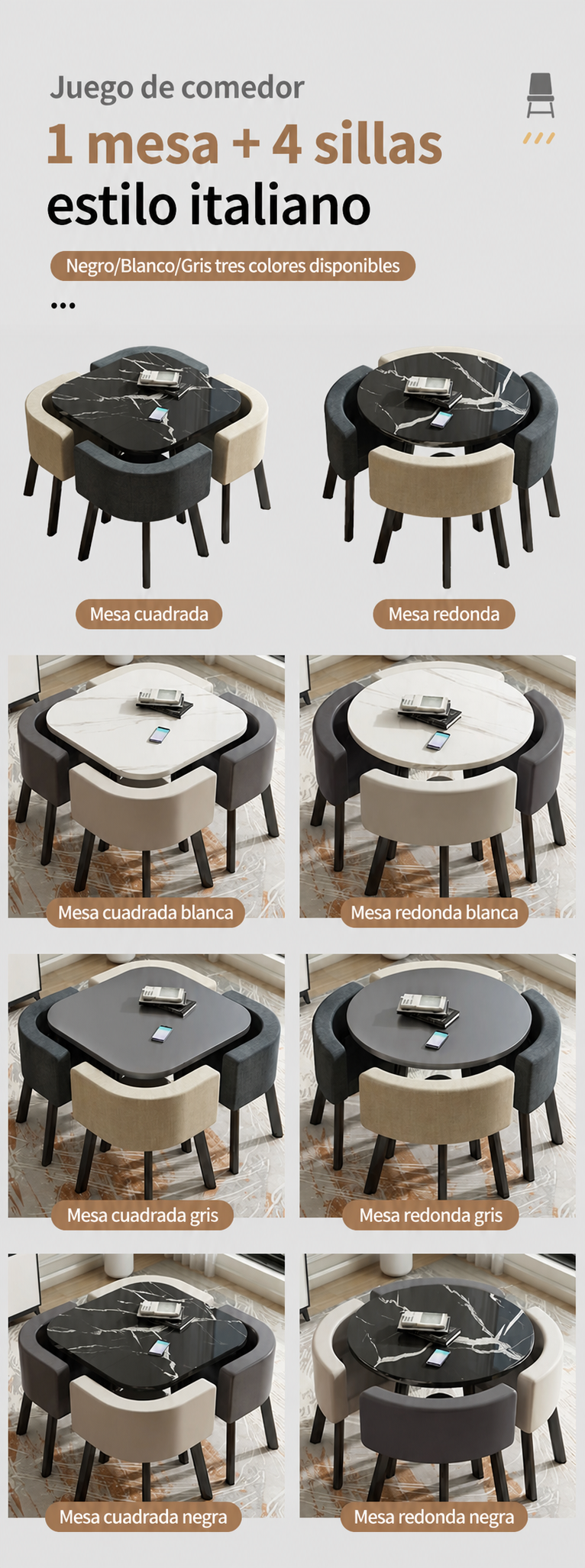 Juego de comedor 1 mesa + 4 sillas estilo italiano - 14