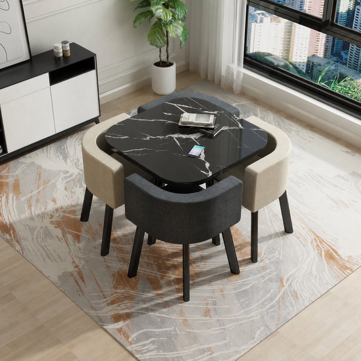 Juego de comedor 1 mesa + 4 sillas estilo italiano - 8