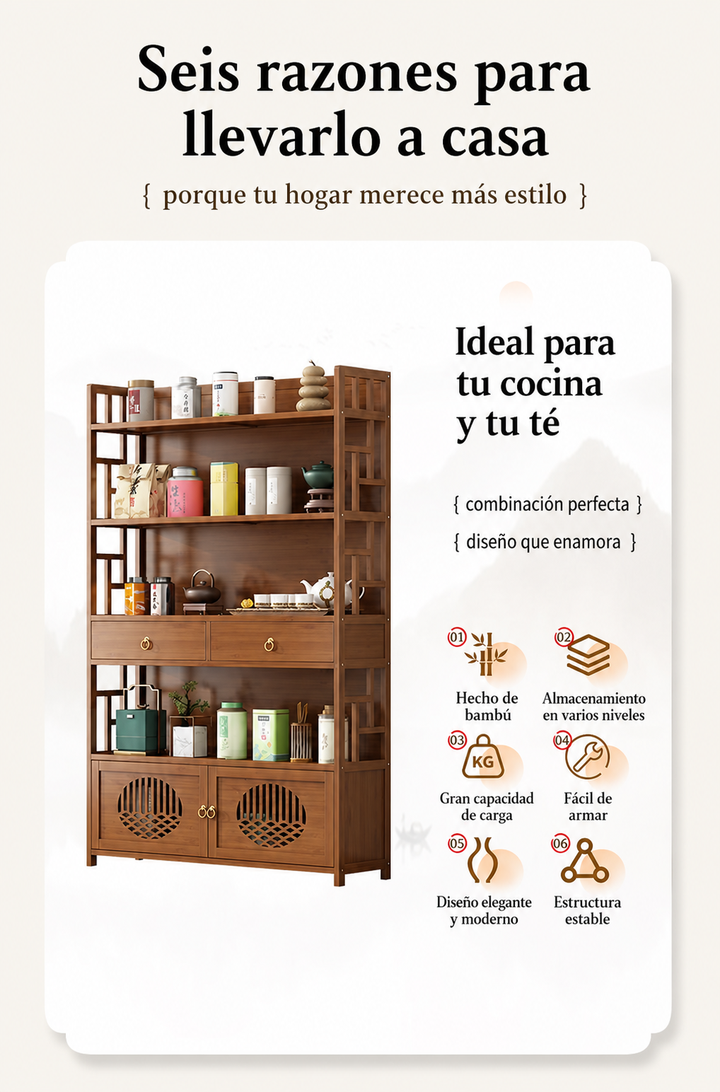 Estante de bambú para té y utensilios de cocina - 13