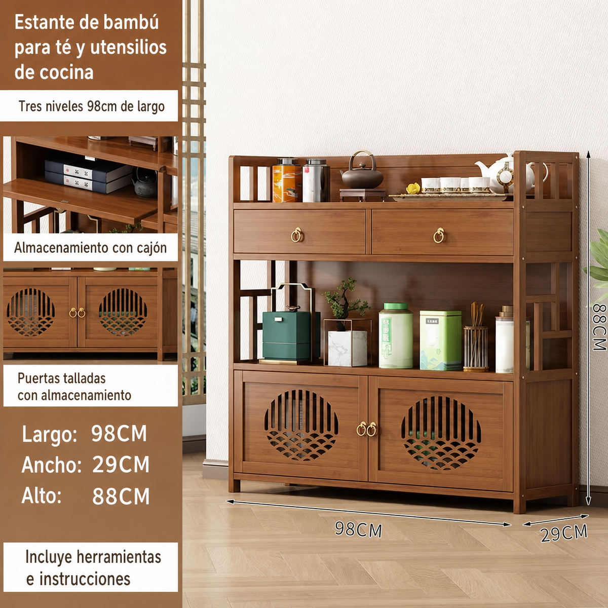 Estante de bambú para té y utensilios de cocina - 6