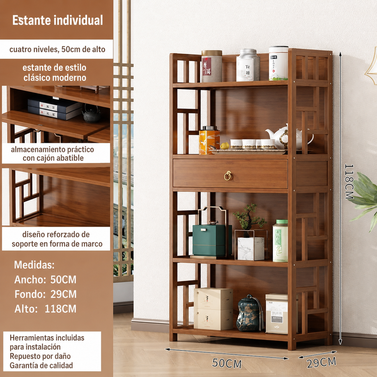 Estante de bambú para té y utensilios de cocina - 7