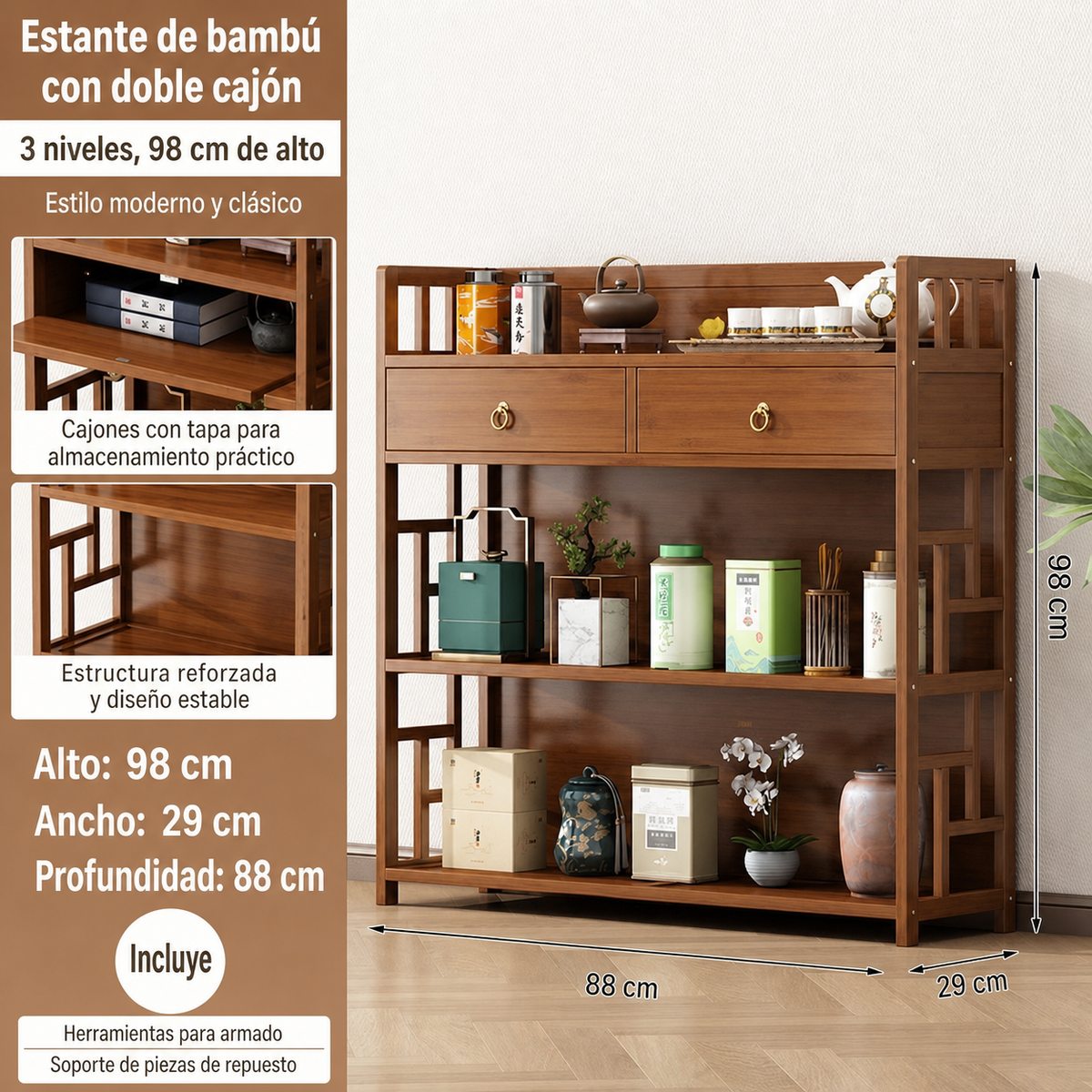 Estante de bambú para té y utensilios de cocina - 8