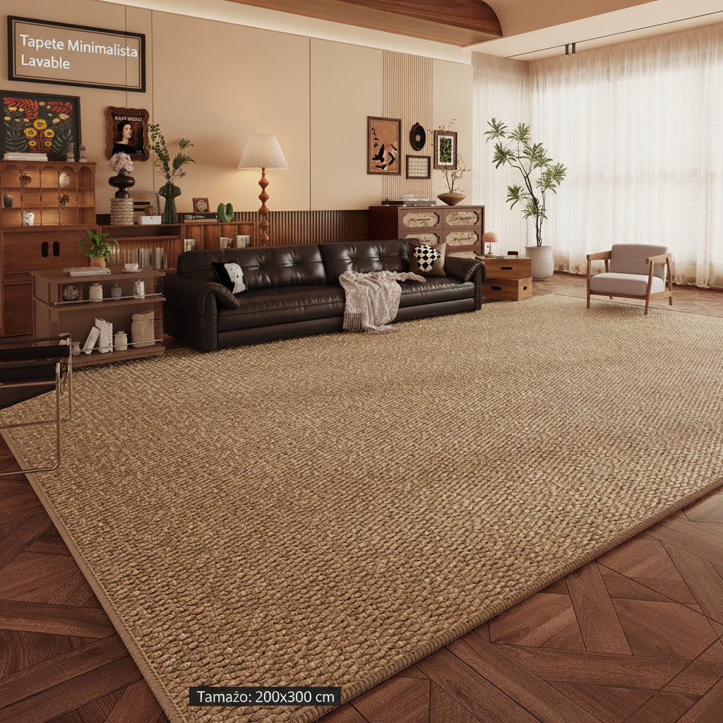 Tapete Minimalista Efecto Sisal Sala y Recámara Lavable - 1