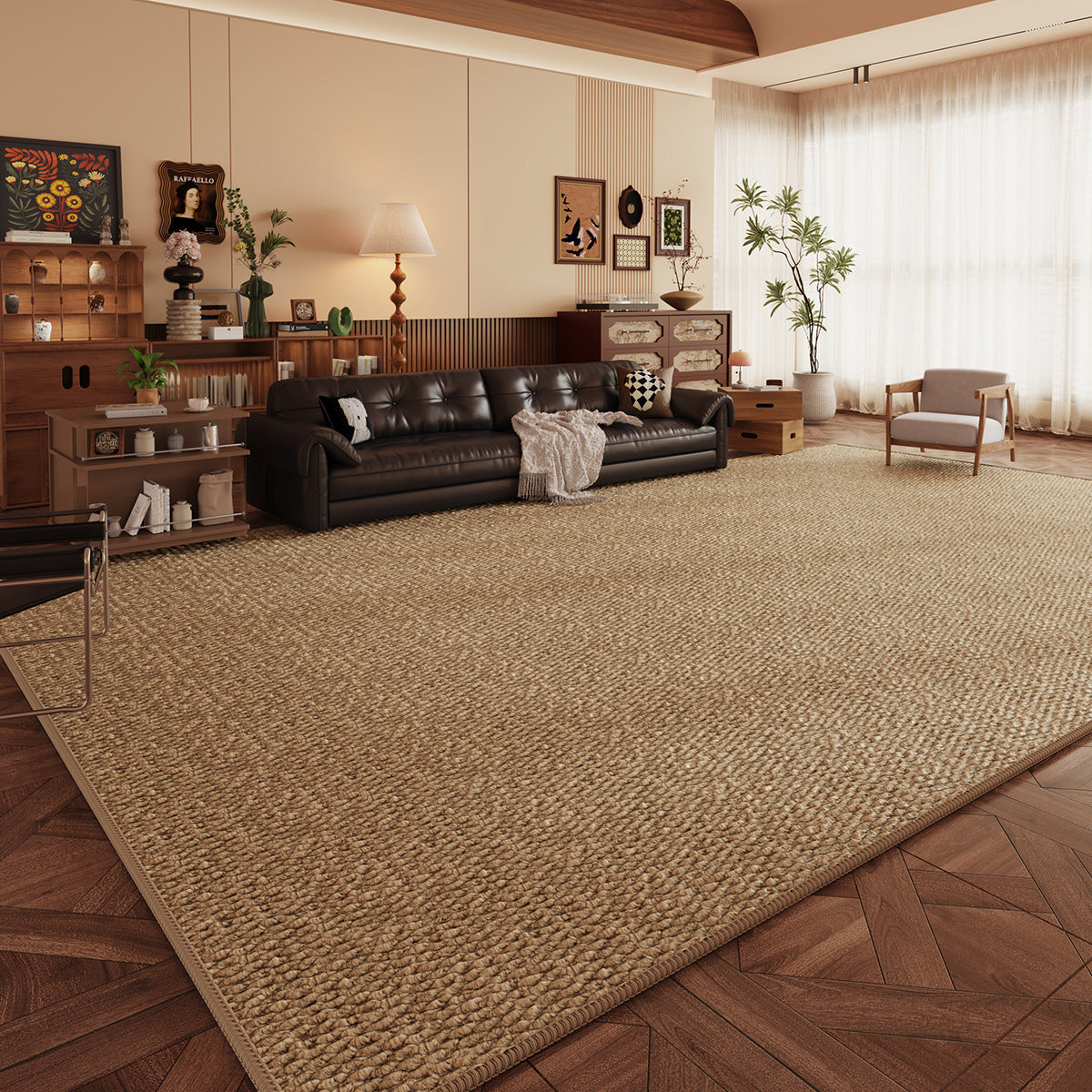 Tapete Minimalista Efecto Sisal Sala y Recámara Lavable