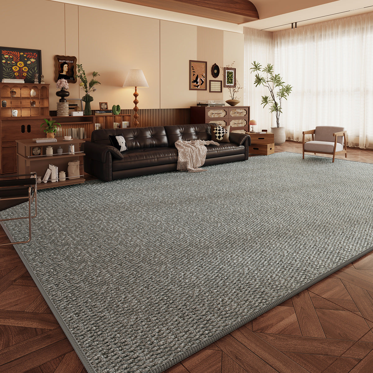 Tapete Minimalista Efecto Sisal Sala y Recámara Lavable