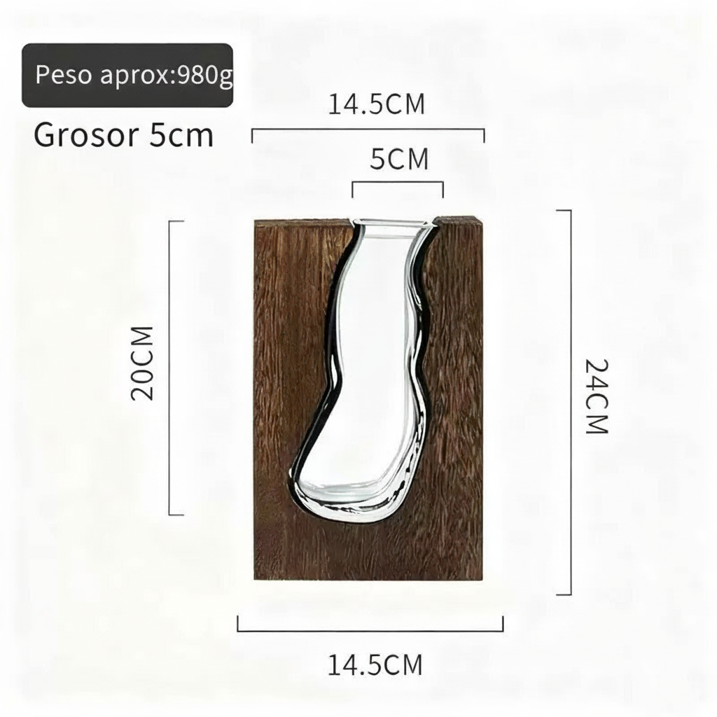 Florero de vidrio artesanal estilo nórdico con base de madera - 6