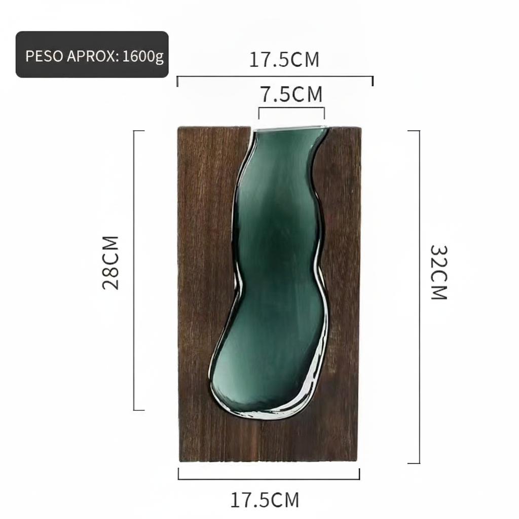 Florero de vidrio artesanal estilo nórdico con base de madera - 7