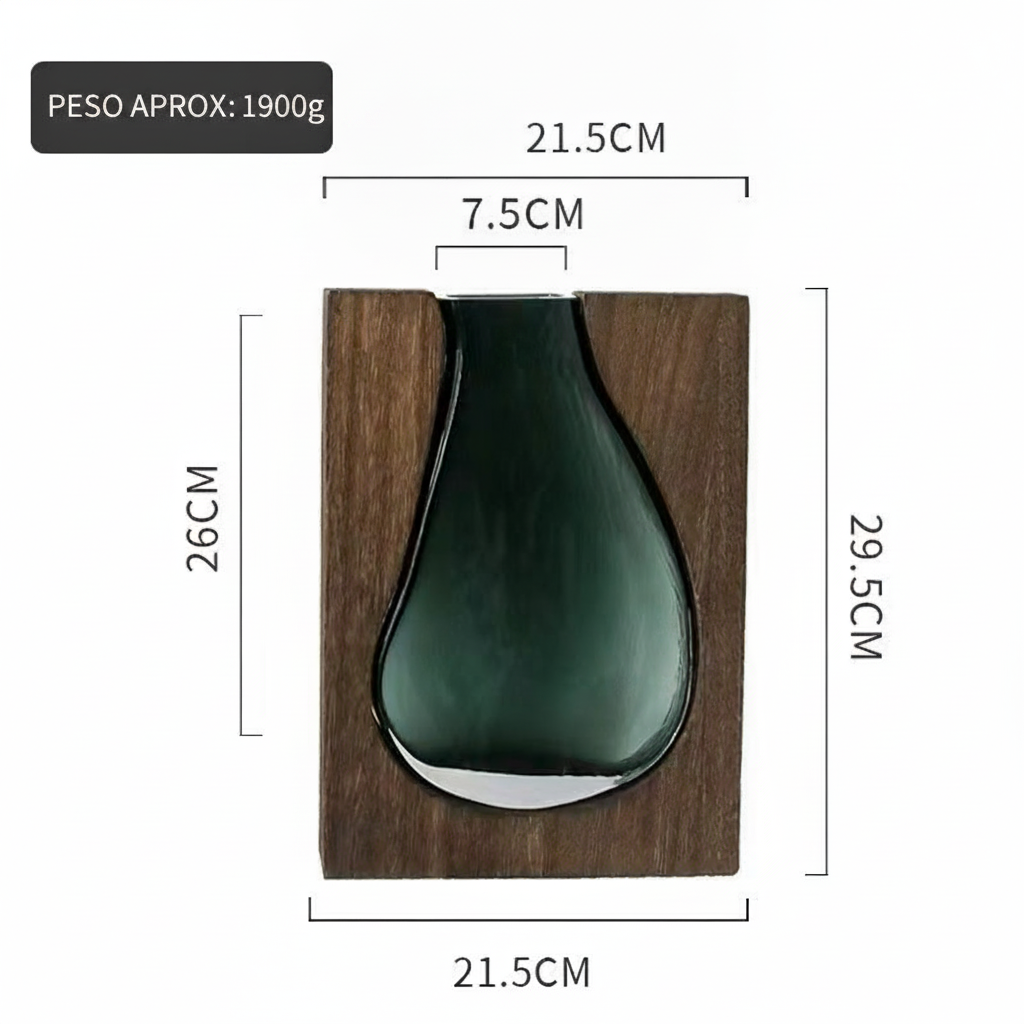 Florero de vidrio artesanal estilo nórdico con base de madera - 8