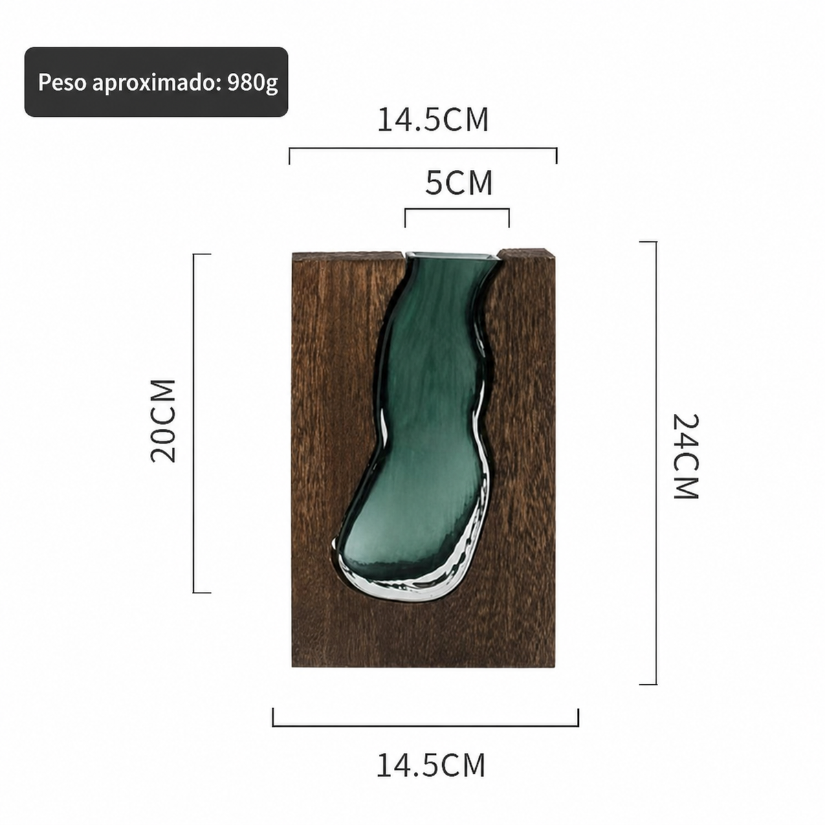 Florero de vidrio artesanal estilo nórdico con base de madera