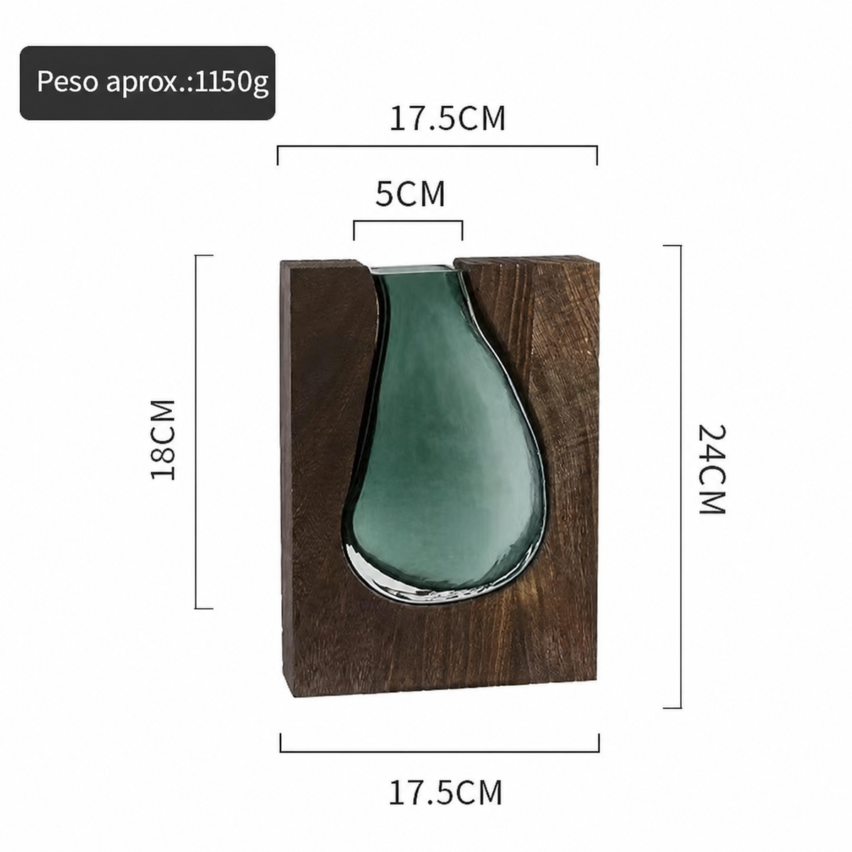 Florero de vidrio artesanal estilo nórdico con base de madera