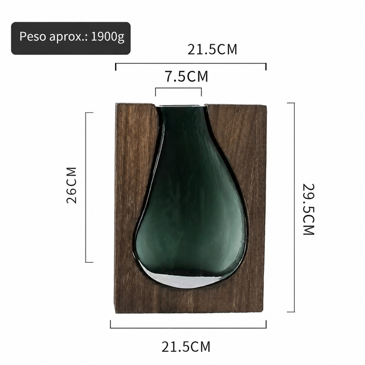 Florero de vidrio artesanal estilo nórdico con base de madera