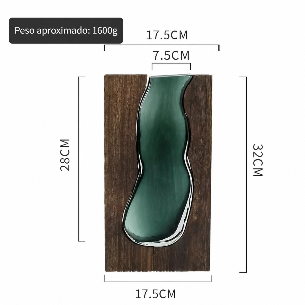 Florero de vidrio artesanal estilo nórdico con base de madera