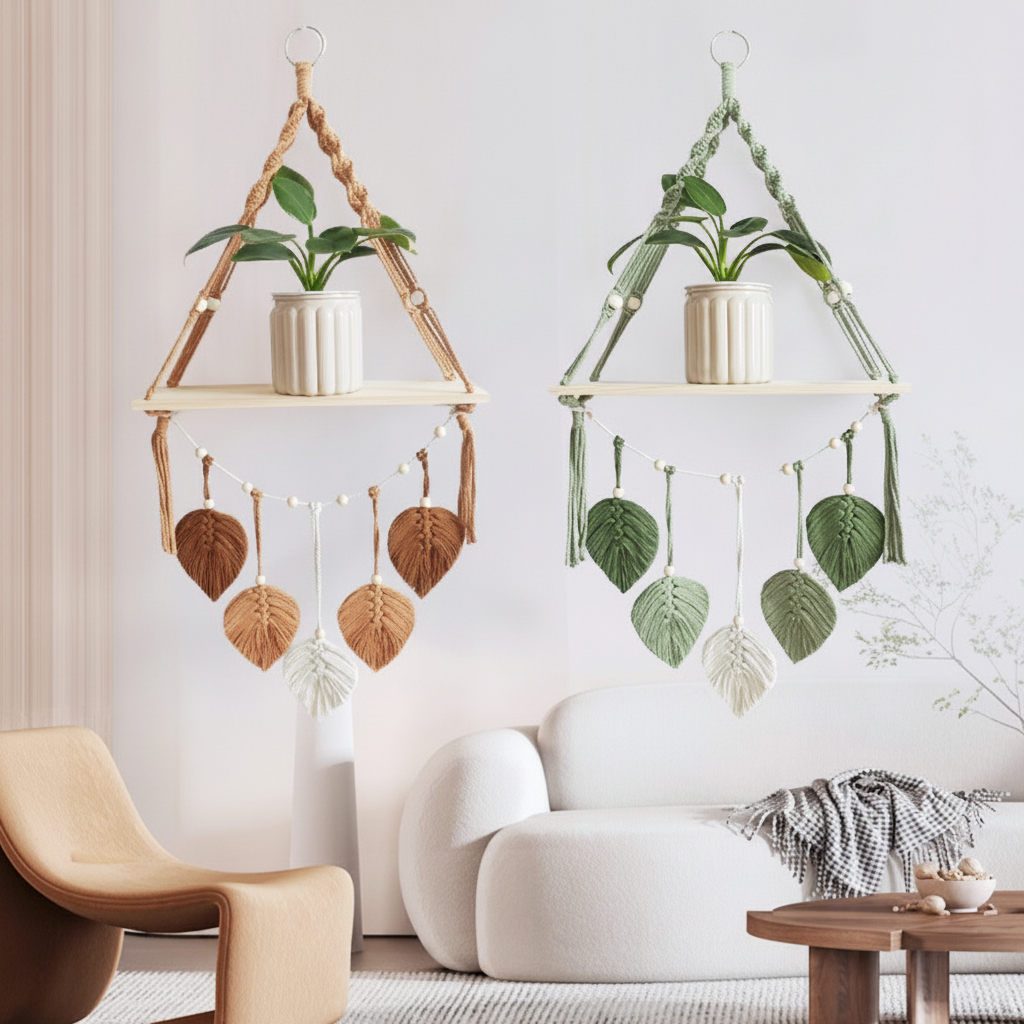 Tapiz tejido a mano con diseño de hojas decorativo - 1
