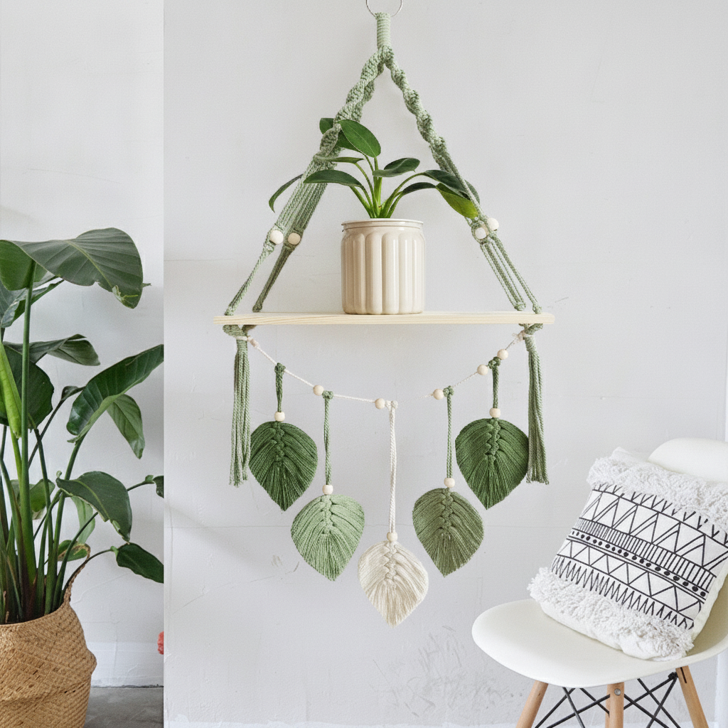 Tapiz tejido a mano con diseño de hojas decorativo - 2