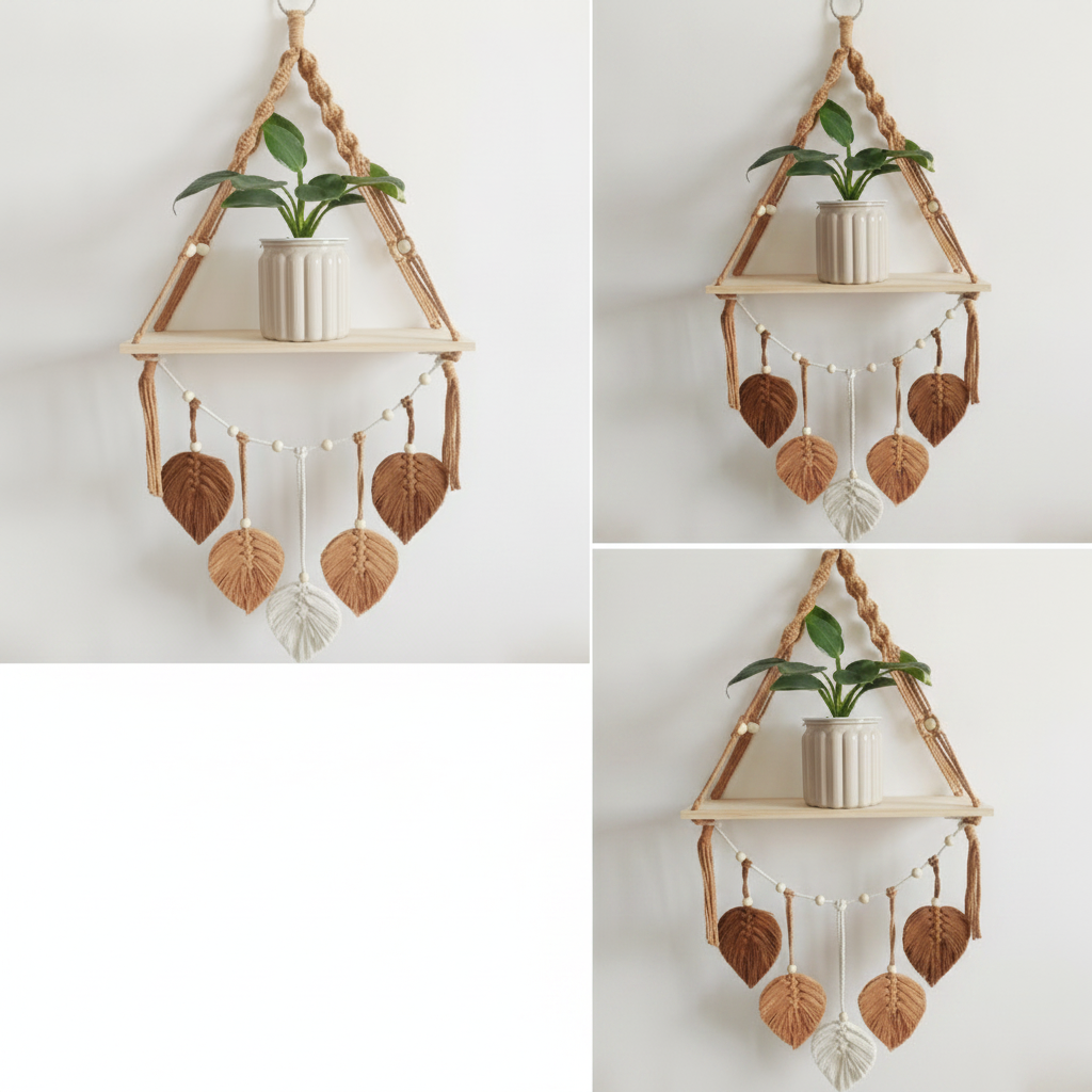 Tapiz tejido a mano con diseño de hojas decorativo - 3