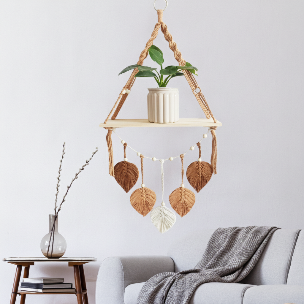Tapiz tejido a mano con diseño de hojas decorativo - 4