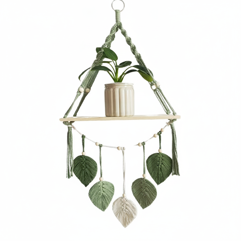 Tapiz tejido a mano con diseño de hojas decorativo - 5