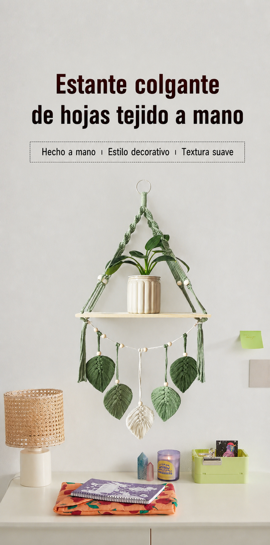 Tapiz tejido a mano con diseño de hojas decorativo - 8