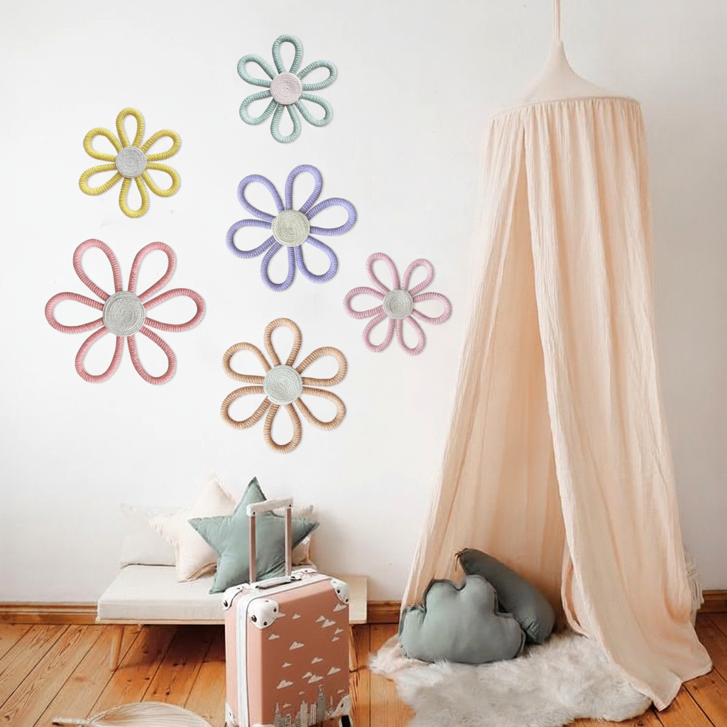 Flores tejidas bohemias decoración pared cuarto de niñas - 4