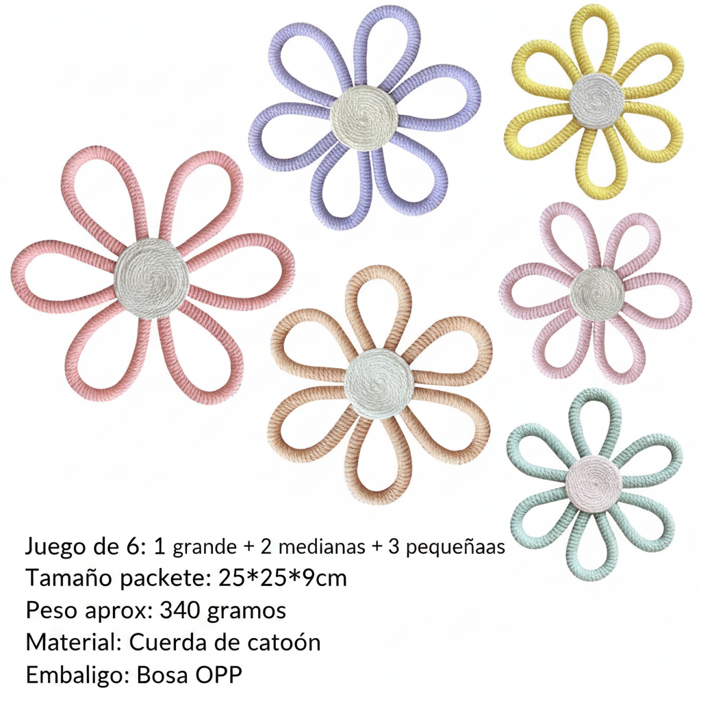 Flores tejidas bohemias decoración pared cuarto de niñas - 9