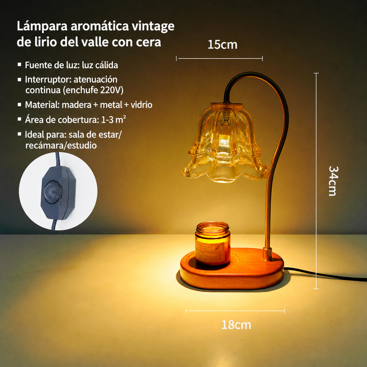 Lámpara aromática vintage de lirio del valle con cera - 6