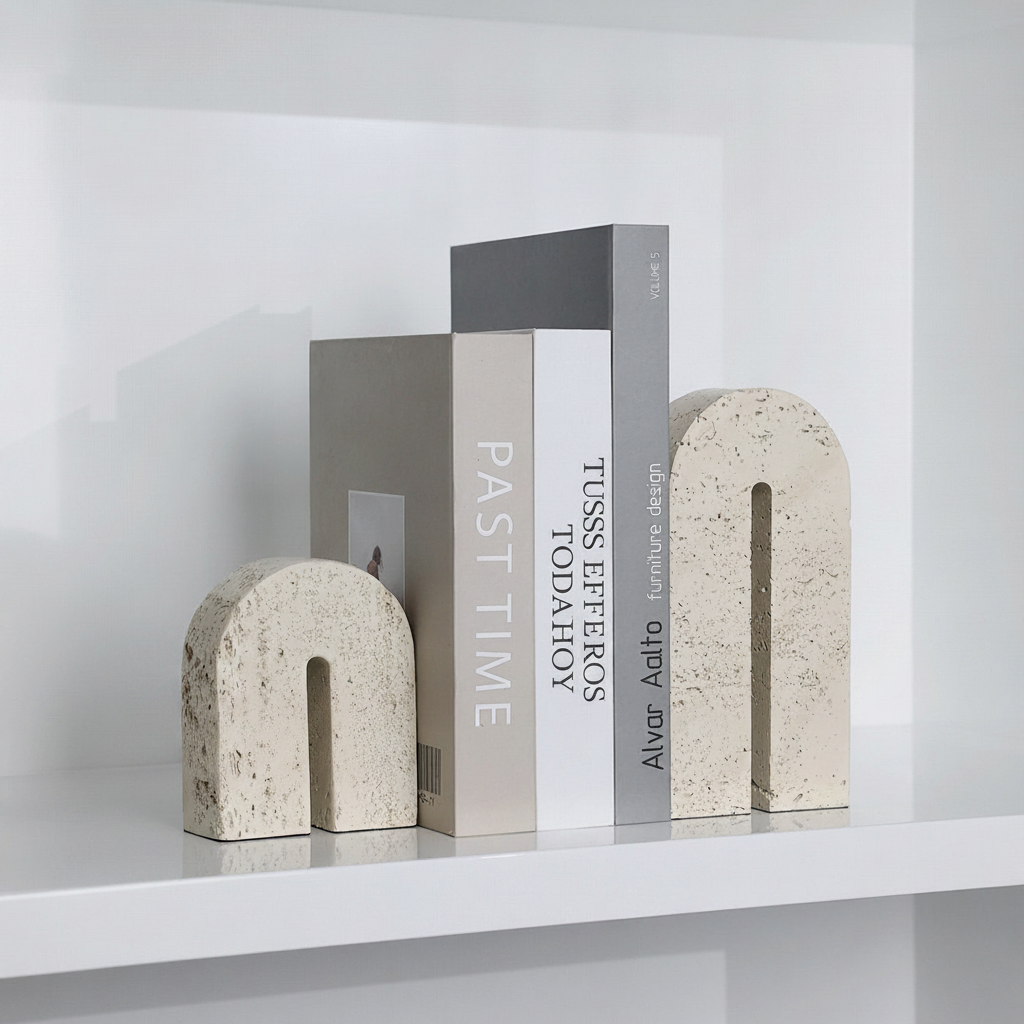 Sujetalibros Decorativo Arco Efecto Travertino en Resina - 1