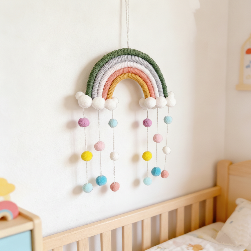 Colgante decorativo tejido nube y arcoíris estilo nórdico - 1