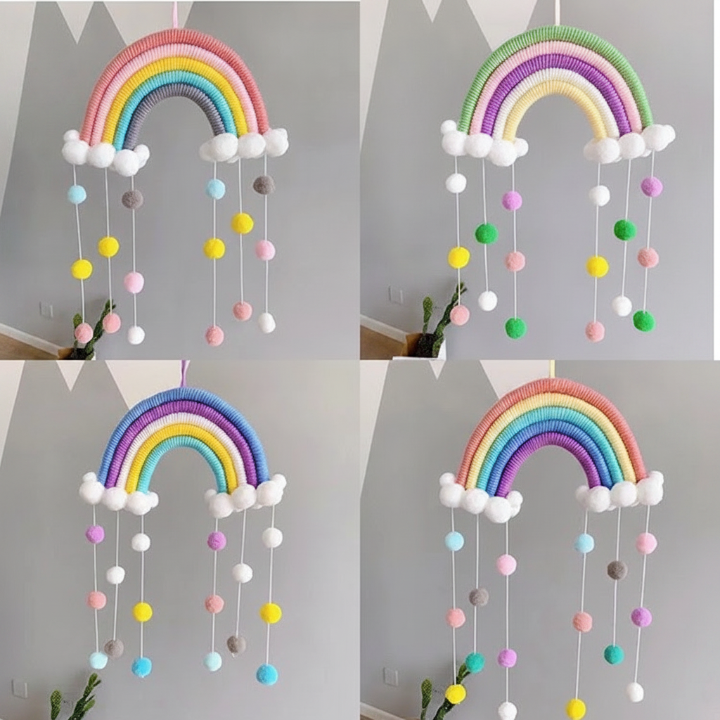 Colgante decorativo tejido nube y arcoíris estilo nórdico - 12