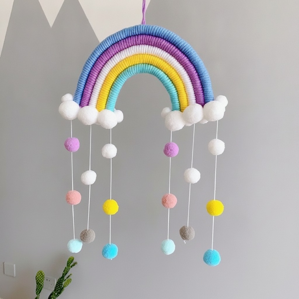 Colgante decorativo tejido nube y arcoíris estilo nórdico - 13