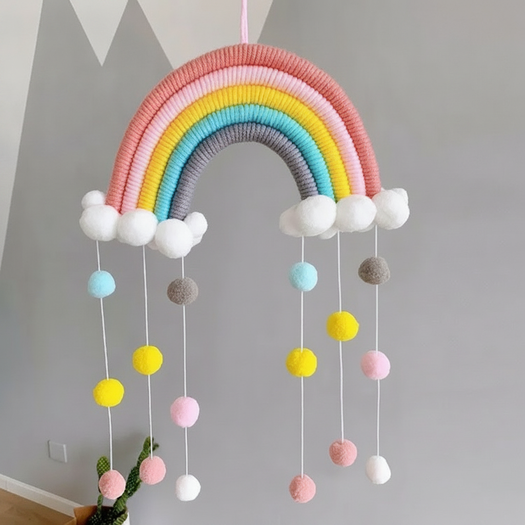 Colgante decorativo tejido nube y arcoíris estilo nórdico - 14