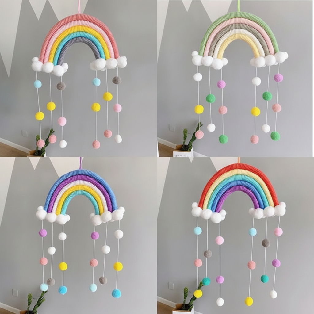 Colgante decorativo tejido nube y arcoíris estilo nórdico - 2