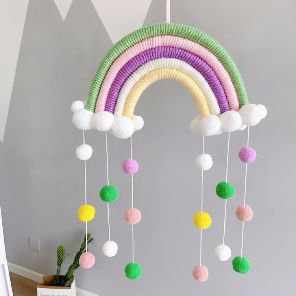 Colgante decorativo tejido nube y arcoíris estilo nórdico - 3