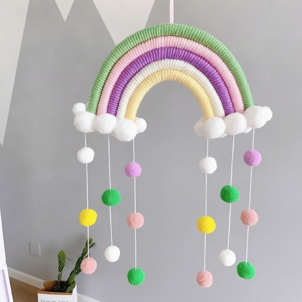 Colgante decorativo tejido nube y arcoíris estilo nórdico - 4