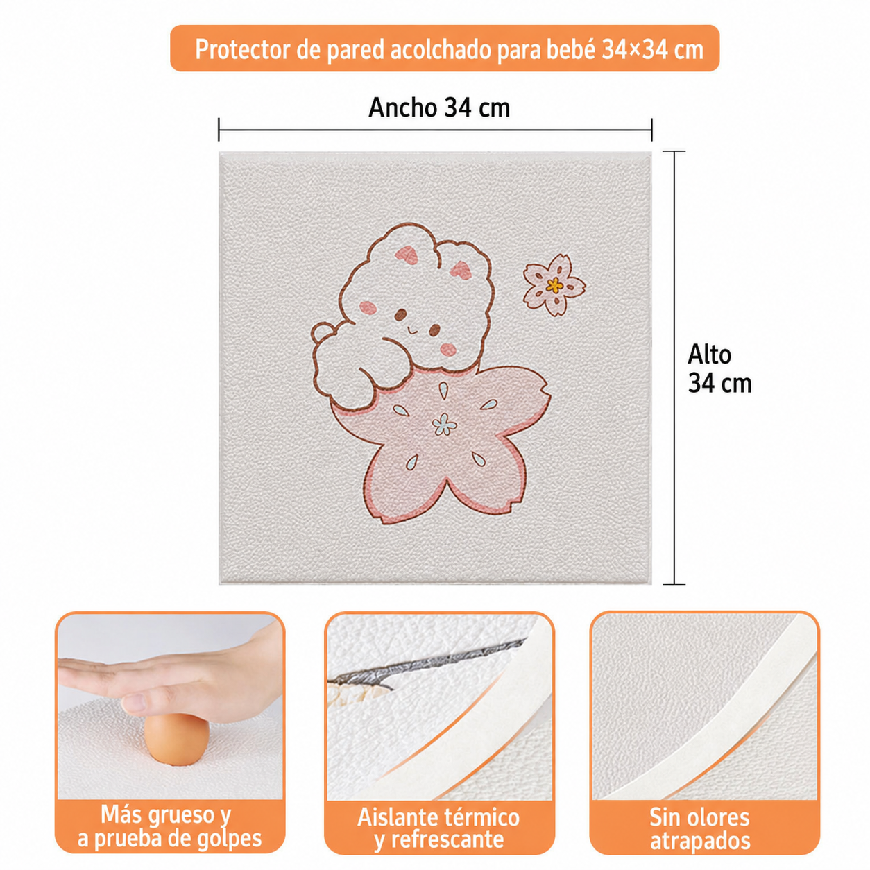 Protector de pared acolchado para bebé 34×34 cm