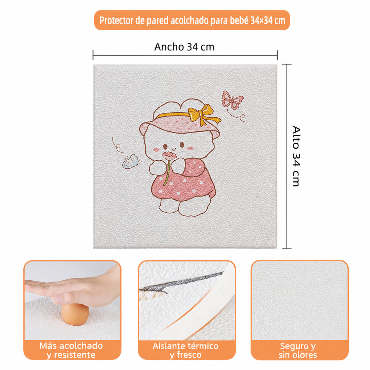 Protector de pared acolchado para bebé 34×34 cm