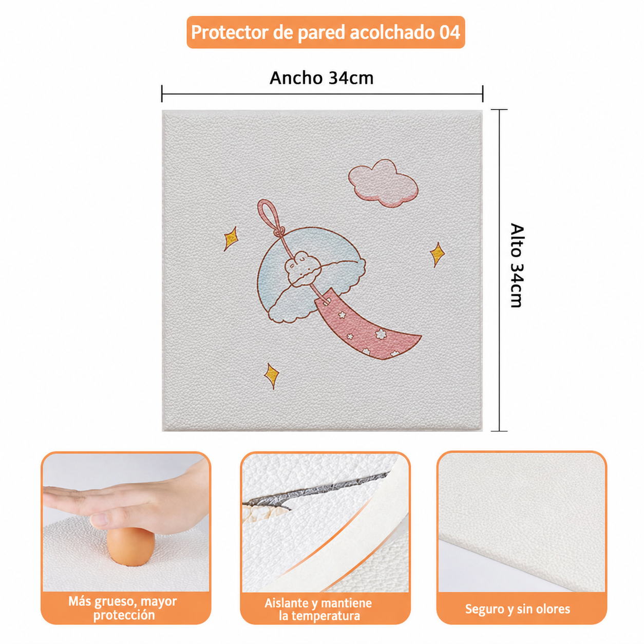 Protector de pared acolchado para bebé 34×34 cm