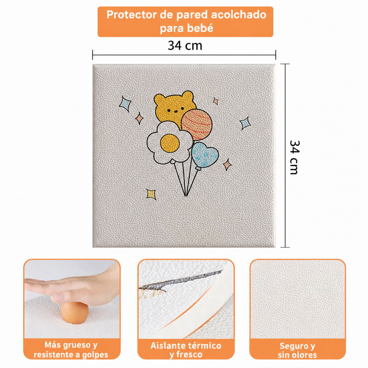 Protector de pared acolchado para bebé 34×34 cm