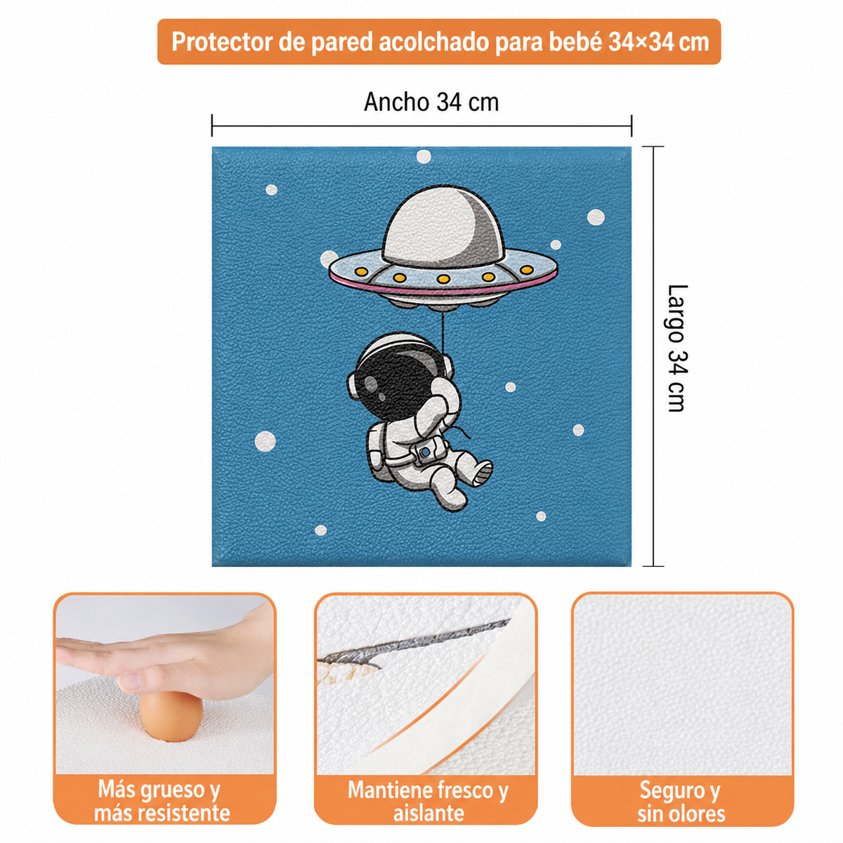Protector de pared acolchado para bebé 34×34 cm